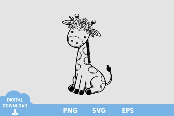 Baby Giraffe Floral Black White Design