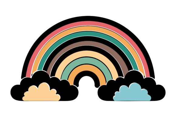 Boho Rainbow in the Sky Black Silhouette Graphics