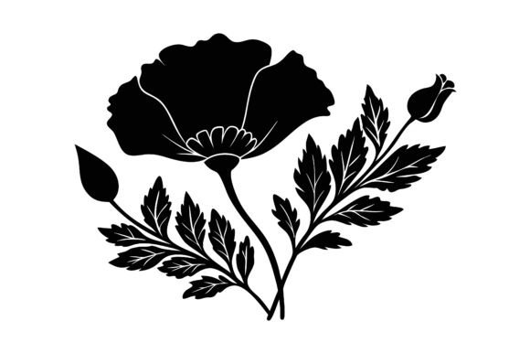 California Poppy Black Silhouette