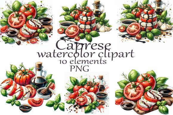 Caprese Watercolor Clipart PNG for Graphics and Illustrations