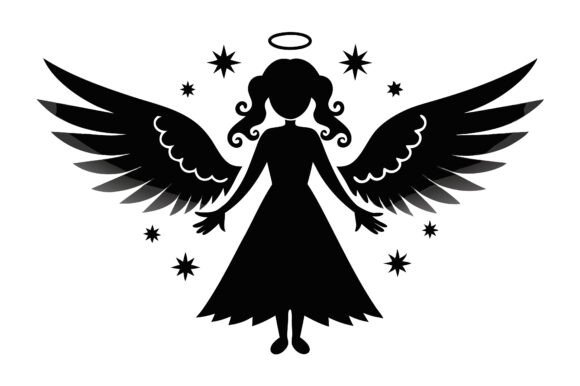 Christmas Angel Black Silhouette Graphics for Print Materials Mockups