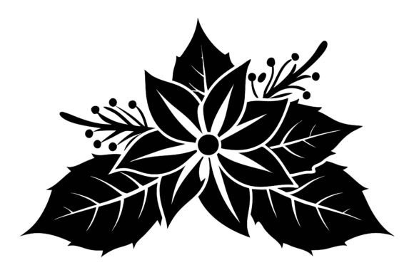 Christmas Flower with Leaf Silhouette Graphics