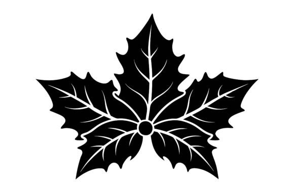 Christmas Leaf Black Silhouette Graphics for Print Materials Mockups