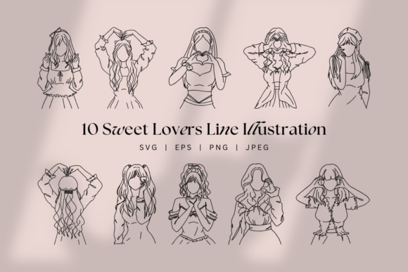 Cute Female Line Art Graphics for Soft Girl Aesthetic