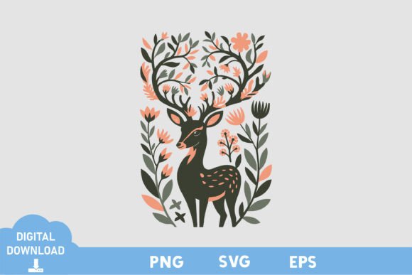 Floral Deer Colourful Design