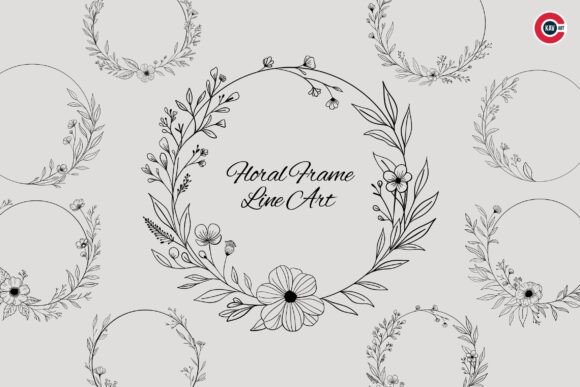 Floral Frame Line Art Graphics for Crafting