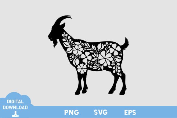 Floral Goat Black White Design Graphics