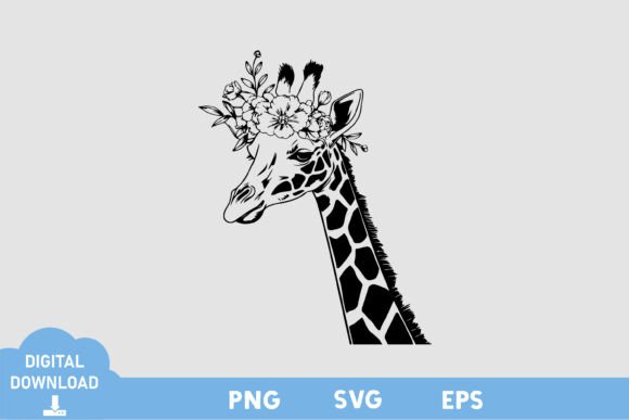 Giraffe Floral Black White Design