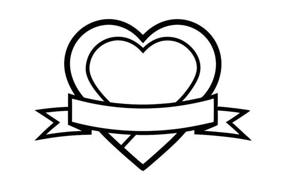 Line Art Heart Icon with Ribbon Vector Graphics