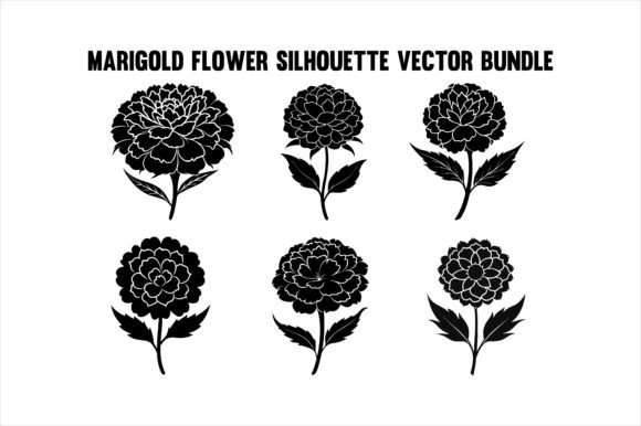 Marigold Flower Silhouette Icon Bundle Graphics for Print Materials Mockups