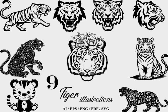 Minimalist Black White Tiger Graphics