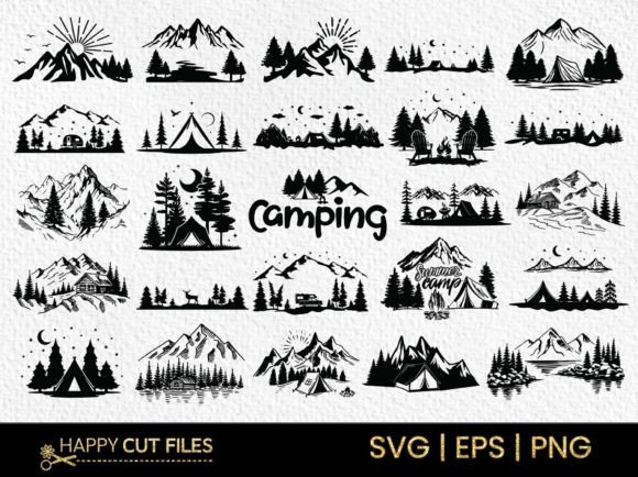 Mountain Camping Forest Tree SVG Bundle Graphics for Crafts