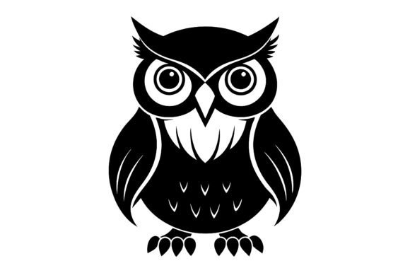 Owl Black Silhouette on White Background Graphics