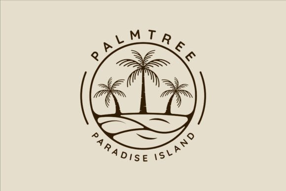 Palm Tree and Ocean Logo Line Art Simple Graphics