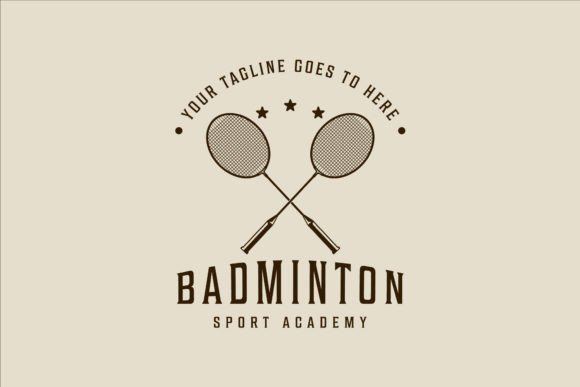Racket of Badminton Logo Line Art Vector