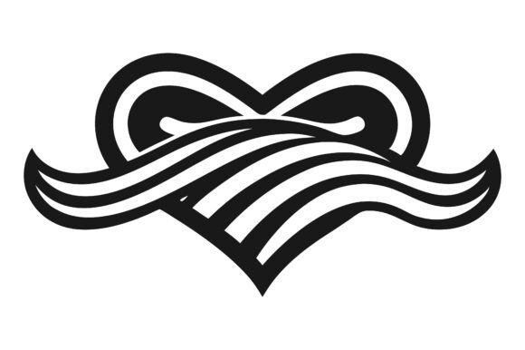 Retro Waves Heart Line Art Ribbon Icon Graphics