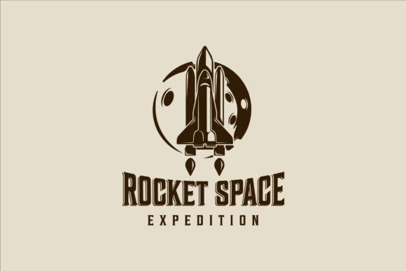 Rocket Space and Moon Logo Vector Design