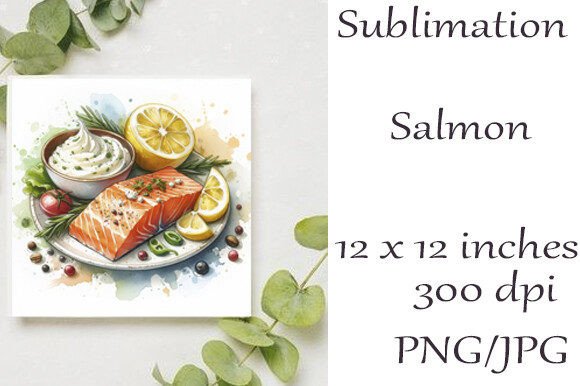 Sublimation Watercolor Salmon PNG Graphics for Editorial Use