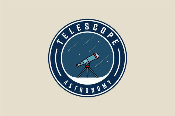 Telescope at Night Emblem Logo Vector