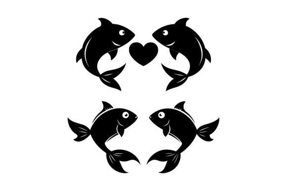 Two Fish with Heart Silhouette Bundle Graphics for Print Materials Mockups
