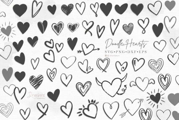 Valentines Doodle Hearts Graphics for Crafts